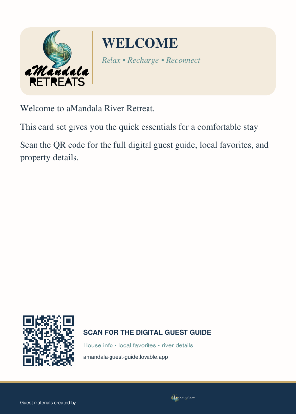 aMandala Retreat welcome instruction card
